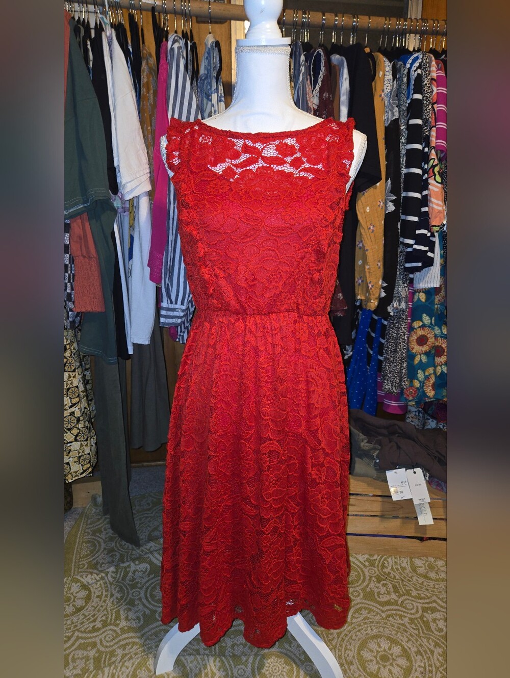 LC Lauren Conrad Red Lace Midi Dress
